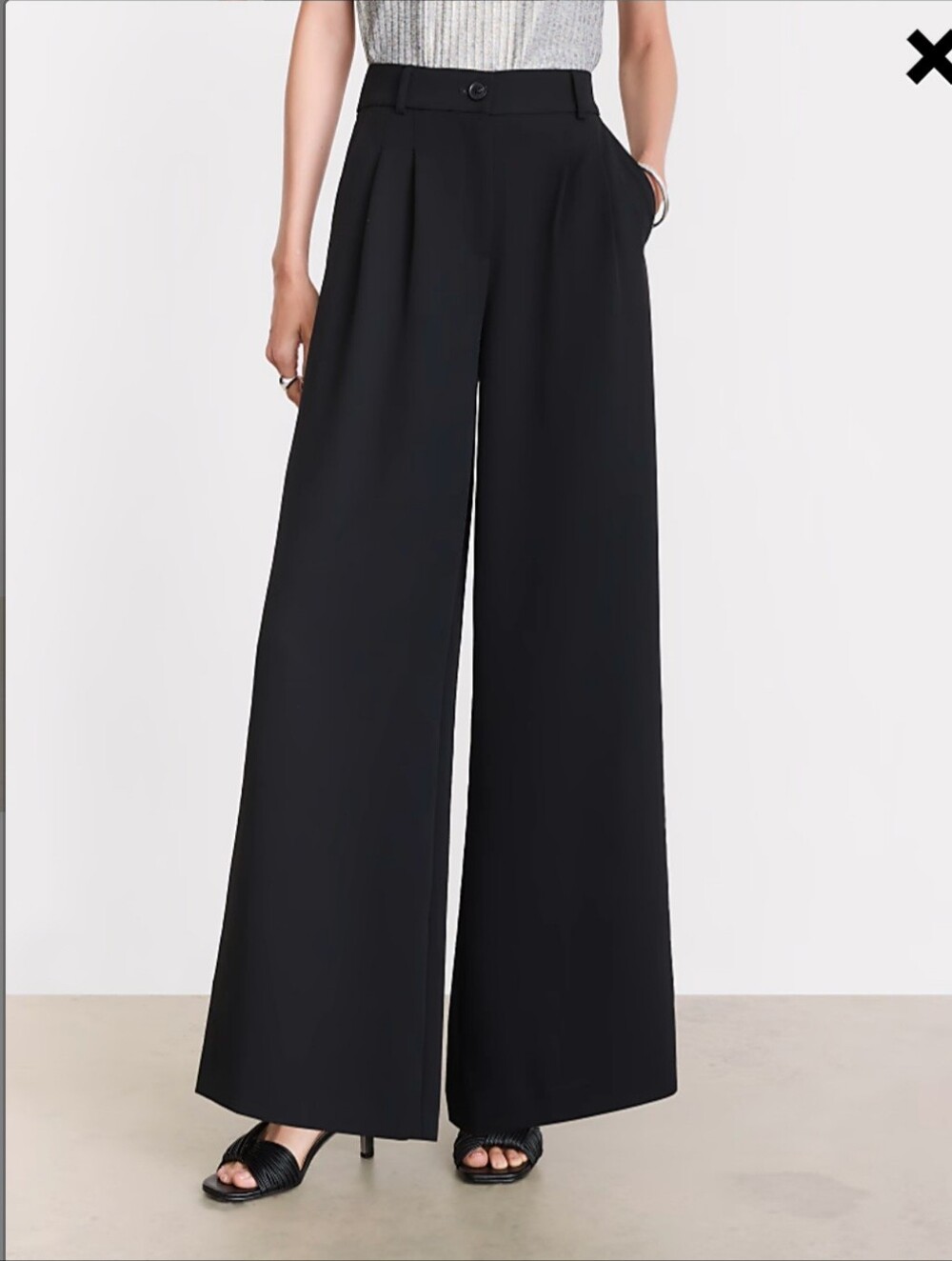 LOFT VERSA CREPE DRAPE Black Wide-Leg High-Waist Trousers